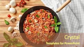  Presentation with table napkin aesthetic - Audience pleasing slides consisting of pan with tasty pasta napkin backdrop and a red colored foreground