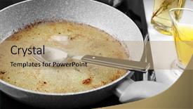  Presentation with vegetable oil - Amazing PPT theme having pan with used vegetable oil backdrop and a  colored foreground