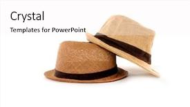  Presentation with hat - Colorful presentation design enhanced with panama hat on white background backdrop and a white colored foreground