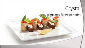  Presentation with pancake - Cool new PPT theme with pancake roll with cream and salmon caviar garnished with lemon slice backdrop and a white colored foreground