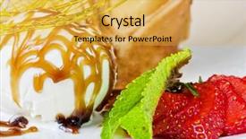  Presentation with ice cream strawberry - Slide set consisting of pancake with banana ice-cream background and a yellow colored foreground