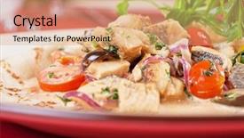  Presentation with hydroponics vegetables hydroponic vegetable - Presentation design having pancake with peled fish different background and a coral colored foreground