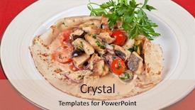  Presentation with pancake - Beautiful presentation theme featuring pancake with peled fish different vegetables and sauce backdrop and a lemonade colored foreground