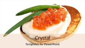  Presentation with pancake - Cool new PPT theme with pancake with red caviar isolated on white backdrop and a lemonade colored foreground