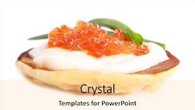  Presentation with pancake - Presentation design featuring pancake with red caviar isolated on white background and a blonde colored foreground