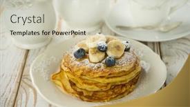  Presentation with pancake - Presentation theme consisting of pancake-with-sliced-bananas background and a soft green colored foreground