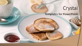  Presentation with powdered - PPT layouts enhanced with pancaked powdered with sugar jam and honey on the side aromatic cup of tea background and a lemonade colored foreground