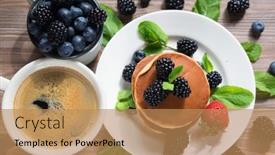  Presentation with healthy breakfast - Theme having pancakes-for-breakfast-with-blackberries background and a coral colored foreground