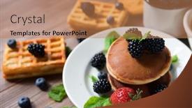  Presentation with healthy breakfast - PPT theme featuring pancakes-for-breakfast-with-blackberries background and a coral colored foreground