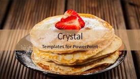  Presentation with powdered - PPT theme having pancakes or crepes with fresh strawberries and powdered sugar background and a coral colored foreground