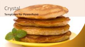  Presentation with stack - Presentation enhanced with pancakes stack on white background background and a yellow colored foreground