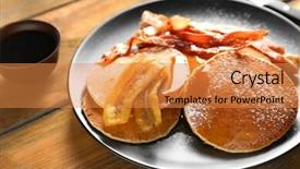  Presentation with food in banana leaf - Theme enhanced with pancakes with bacon and banana background and a  colored foreground