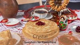  Presentation with festival - Slide deck featuring pancakes-with-berries-and-sour background and a coral colored foreground