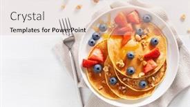  Presentation with blueberry - Audience pleasing PPT theme consisting of pancakes-with-blueberry-strawberry-honey backdrop and a lemonade colored foreground