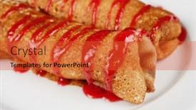  Presentation with syrup - Slide set with pancakes with cottage cheese topped with syrup background and a red colored foreground