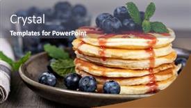  Presentation with syrup - Amazing presentation having pancakes-with-fresh-strawberries-blueberries backdrop and a dark gray colored foreground