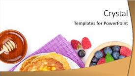  Presentation with syrup - Slide set consisting of pancakes with raspberry blueberry mint and honey syrup isolated on white background background and a white colored foreground