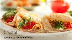  Presentation with caviar - PPT theme having pancakes with red caviar background and a coral colored foreground