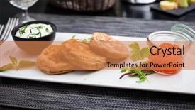  Presentation with caviar - Slide deck enhanced with pancakes with red caviar and sour cream background and a coral colored foreground