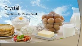  Presentation with dairy products - Amazing PPT theme having pancakes with strawberries and dairy backdrop and a light blue colored foreground