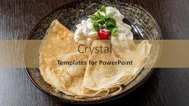  Presentation with cherry - Theme consisting of pancakes-with-whipped-cream and a yellow colored foreground