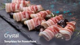  Presentation with vietnamese food spring roll - Audience pleasing theme consisting of pancetta bacon served with pickled backdrop and a gray colored foreground