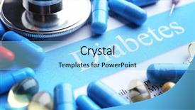  Presentation with diabetes - Beautiful PPT theme featuring pancreas - diabetes word with stethoscope backdrop and a light blue colored foreground