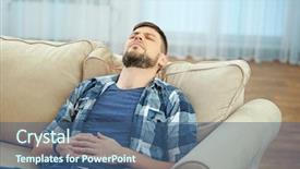  Presentation with stomach - Beautiful slide deck featuring pancreas - handsome young man suffering backdrop and a  colored foreground