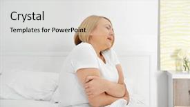  Presentation with bad - Slide set featuring pancreas - middle aged woman feeling bad background and a light gray colored foreground