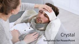  Presentation with home care - Amazing presentation having pandemic - young woman taking care backdrop and a light gray colored foreground