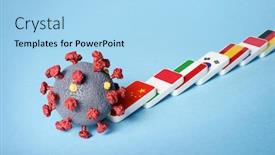  Presentation with domino - Amazing slide deck having pandemic-chain-reaction-domino-effect backdrop and a light blue colored foreground