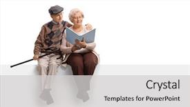  Presentation with elderly - PPT theme having panel and reading a book background and a light gray colored foreground