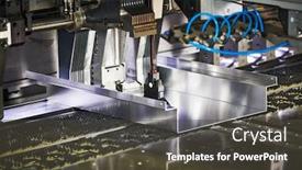  Presentation with metal forming - PPT theme featuring panel-bending-machine-at-work background and a dark gray colored foreground