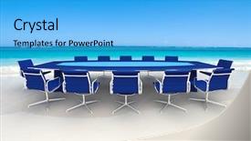  Presentation with meeting table - PPT theme consisting of panel discussion - 3d rendering of a meeting background and a light blue colored foreground