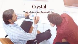  Presentation with data - Audience pleasing PPT theme consisting of panel discussion - colleagues discussing financial data backdrop and a sky blue colored foreground