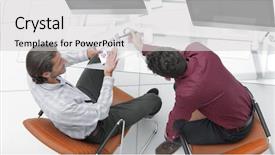  Presentation with data - Theme consisting of panel discussion - colleagues discussing financial data background and a light gray colored foreground