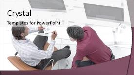  Presentation with data - Slides consisting of panel discussion - colleagues discussing financial data background and a white colored foreground