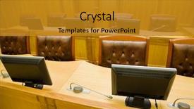  Presentation with microphones - Audience pleasing PPT theme consisting of panel discussion - conference halls with magnificent leather backdrop and a  colored foreground