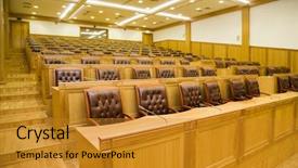  Presentation with microphones - Presentation theme enhanced with panel discussion - conference halls with magnificent leather background and a  colored foreground