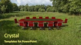  Presentation with discussion room - Beautiful slide set featuring panel discussion - meeting room in a country backdrop and a tawny brown colored foreground