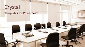  Presentation with discussion - PPT theme featuring panel discussion - office interior with leather furniture background and a lemonade colored foreground