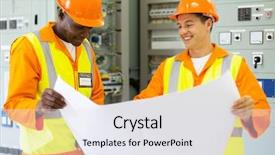  Presentation with control - Slides enhanced with panel discussion - professional industrial engineers working background and a  colored foreground