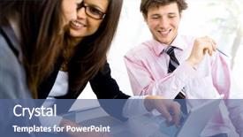  Presentation with multiracial team of young doctors stacking hands - PPT theme featuring panel discussion - three young businespeople working background and a ocean colored foreground