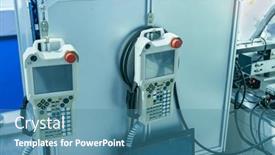  Presentation with industrial robot - Slide deck having panel-of-auto-robot-machine background and a teal colored foreground