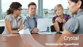  Presentation with discussion room - Presentation theme with panel of business people sitting background and a coral colored foreground