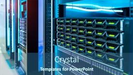 Presentation with data center - Beautiful presentation design featuring panel-of-modern-servers backdrop and a ocean colored foreground
