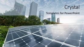  Presentation with energy solar - Audience pleasing slides consisting of panel plant in modern city backdrop and a light blue colored foreground