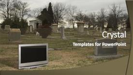  Presentation with old television set - Amazing PPT theme having panel television set in cemetary backdrop and a tawny brown colored foreground