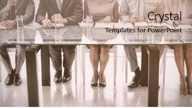  Presentation with corporate - Presentation theme with panels - panel of corporate personnel officers background and a coral colored foreground