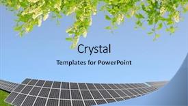  Presentation with solar tree - Audience pleasing PPT theme consisting of panels with blooming branch tree backdrop and a light blue colored foreground